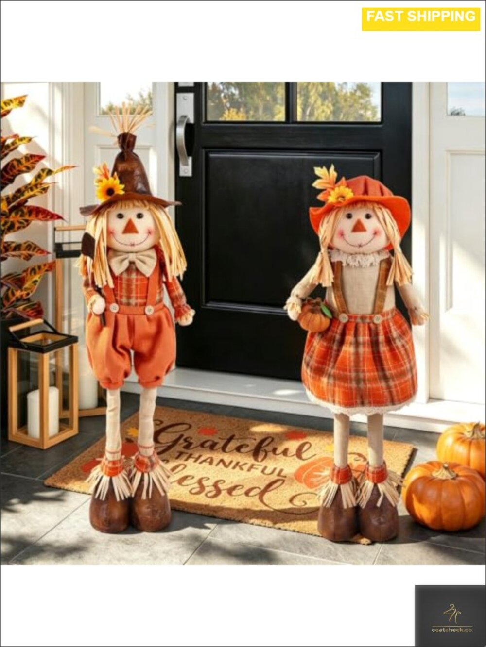 2 Pack Fall Harvest Scarecrow Figurines Stretchable Legs Tabletop Decor